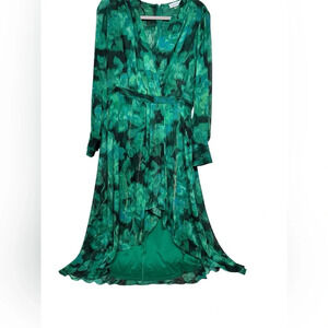 Calvin Klein Emerald Green High Low Chiffon Dress Semi Sheer lined Sz 10